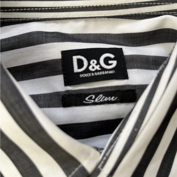 Dolce & Gabbana Button Down Shirt Black Gray Pinstripes Slim Fit Size 48 - Picture 2 of 8